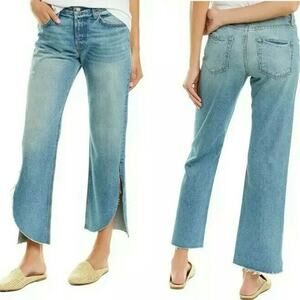 GRLFRND Maran Jean Tulip Hem Wide Leg Crop Archaic Blue 29 Button Fly Denim